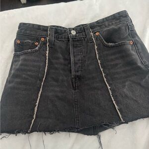Levi’s Free people Black Denim Mini Skirt with Frayed Hem